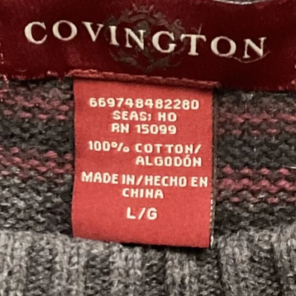 Vintage Covington Men's Grey Striped Crewneck Sweater Knit Pullover Size Large